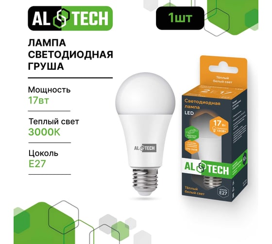 Лампочка светодиодная ALTECH LED Р60-17W-830-E27 17Вт груша теплый белый свет 4673758070296