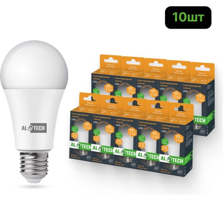 Лампочка светодиодная ALTECH LED Р60-17W-830-E27 17Вт груша теплый белый свет 10шт 4673758071422