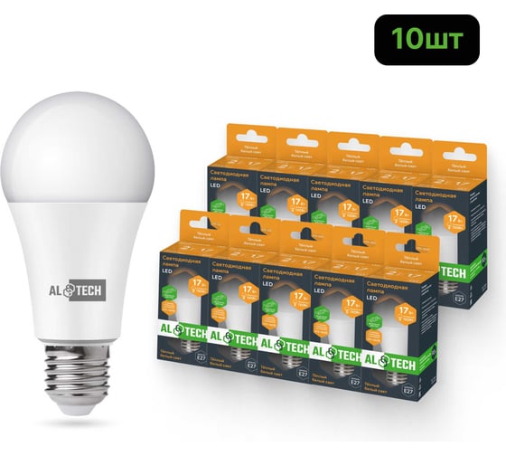 Лампочка светодиодная ALTECH LED Р60-17W-830-E27 17Вт груша теплый белый свет 10шт 4673758071422