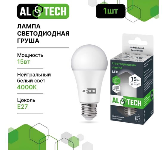 Лампочка светодиодная ALTECH LED Р60-15W-840-E27 15Вт груша нейтральный белый свет 4673758070272
