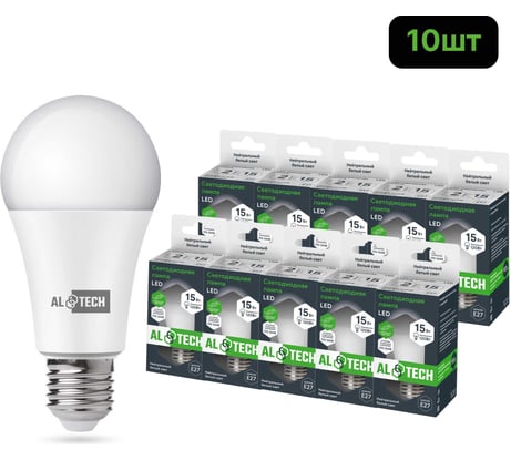 Лампочка светодиодная ALTECH LED Р60-15W-840-E27 15Вт груша нейтральный белый свет 10шт 4673758071408