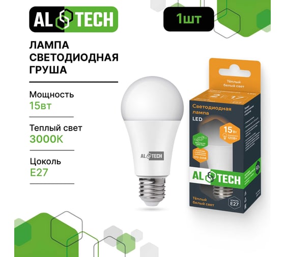 Лампочка светодиодная ALTECH LED Р60-15W-830-E27 15Вт груша теплый белый свет 4673758070265