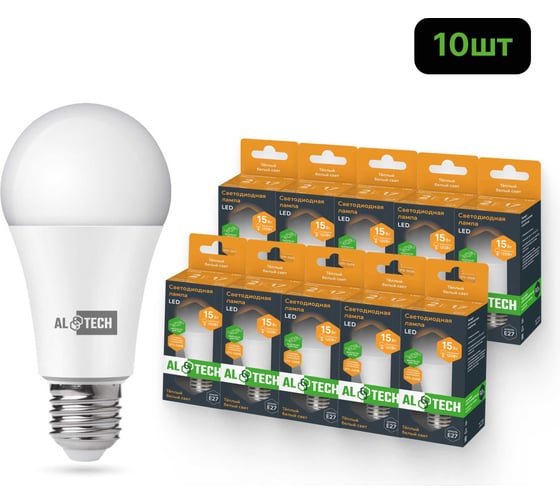 Лампочка светодиодная ALTECH LED Р60-15W-830-E27 15Вт груша теплый белый свет 10шт 4673758071392 1