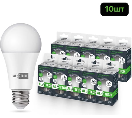 Лампочка светодиодная ALTECH LED Р60-12W-840-E27 12Вт груша нейтральный белый свет 10шт 4673758071378
