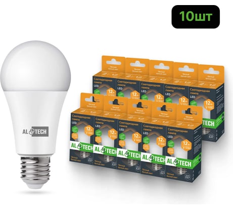 Лампочка светодиодная ALTECH LED Р60-12W-830-E27 12Вт груша теплый белый свет 10шт 4673758071361