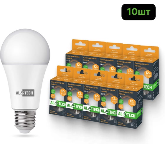 Лампочка светодиодная ALTECH LED Р60-12W-830-E27 12Вт груша теплый белый свет 10шт 4673758071361 - выгодная цена, отзывы, характеристики, фото - купить в Москве и РФ