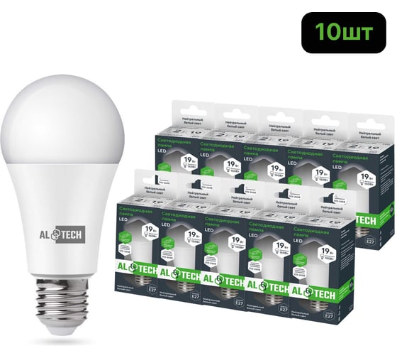 Лампочка светодиодная ALTECH LED Р60-19W-840-E27 19Вт груша нейтральный белый свет 10шт 4673758071460 1