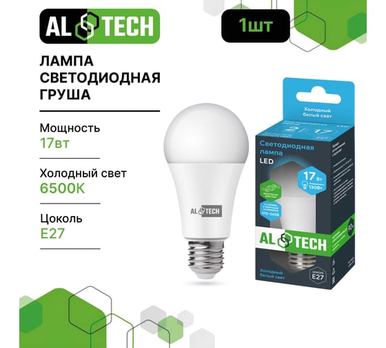 Лампочка светодиодная ALTECH LED Р60-17W-865-E27 17Вт груша холодный белый свет 4673758070319