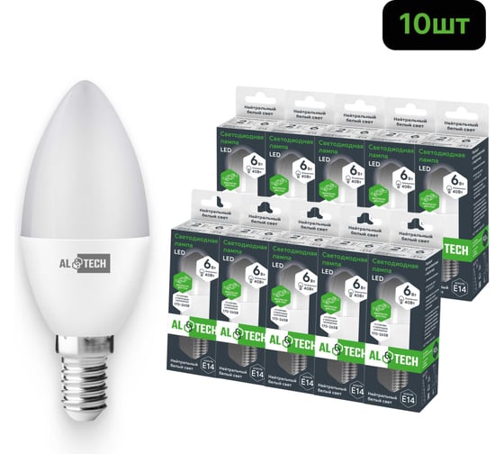 Лампочка светодиодная ALTECH LED С35-6W-840-E14 6 Вт свеча нейтральный белый свет 10шт 4673758071149