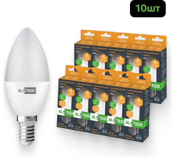 Лампочка светодиодная ALTECH LED С35-6W-830-E14 6Вт свеча теплый белый свет 10шт 4673758071132 1