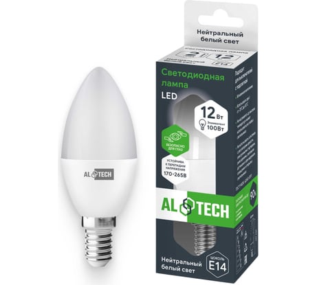 Лампочка светодиодная ALTECH LED С35-12W-840-E14 12Вт свеча нейтральный белый свет 4673758070111
