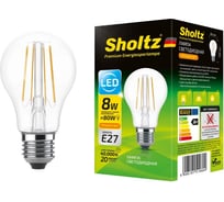 Светодиодная филаментная лампа Sholtz груша 8Вт E27 2700К A60 220-240В стекло FOB5106