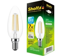 Светодиодная филаментная лампа Sholtz свеча 7Вт E14 4000К C37 220-240В стекло FOC5003