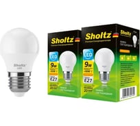 Комплект из 2 светодиодных ламп Sholtz шар 9Вт E27 2700К G45 220-240В пластик LEB3027D