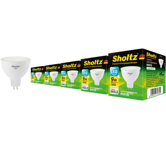 Комплект из 5 светодиодных ламп Sholtz софит 9Вт GU5.3 4000К MR16 220-240В пластик LMR3138P 1