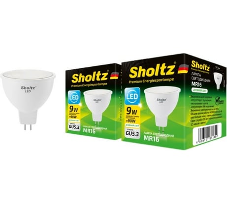 Комплект из 2 светодиодных ламп Sholtz софит 9Вт GU5.3 4200К MR16 220-240В пластик LMR3138D