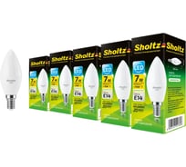 Комплект из 5 светодиодных ламп Sholtz свеча 7Вт E14 4200К C37 220-240В пластик LOC4136P