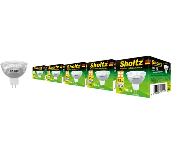Комплект из 5 галогенных ламп Sholtz софит 35Вт GU5.3 2800К MR16 220-240В пластик HMR2002P 1