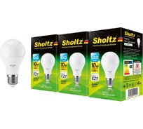 Комплект из 3 светодиодных ламп Sholtz груша 10Вт E27 4200К А60 175-265В пластик LOB4140T