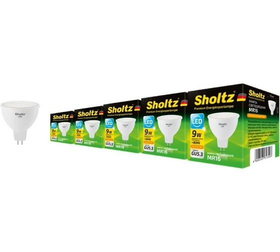 Комплект из 5 светодиодных ламп Sholtz софит 7Вт GU5.3 4200К MR16 220-240В пластик LMR3032P 1