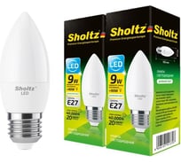 Комплект из 2 светодиодных ламп Sholtz свеча 9Вт E27 4200К C37 220-240В пластик LOC4137D