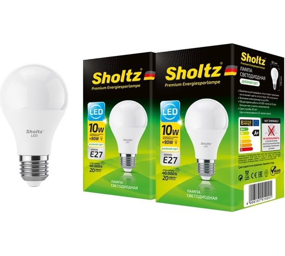Комплект из 2 светодиодных ламп Sholtz груша 10Вт E27 4200К А60 175-265В пластик LOB4140D 1