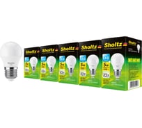 Комплект из 5 светодиодных ламп Sholtz шар 5Вт E27 4200К G45 220-240В пластик LEB3024P