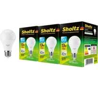 Комплект из 3 светодиодных ламп Sholtz груша 13Вт E27 4200К А60 175-265В пластик LOB4142T