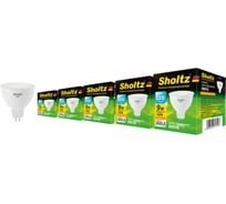 Комплект из 5 светодиодных ламп Sholtz софит 9Вт GU5.3 2700К MR16 220-240В пластик LMR3134P