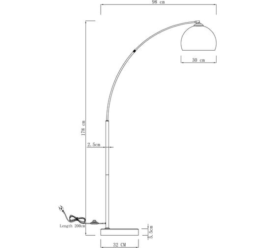 Торшер Moderli Arco золотой, черный V10993-F