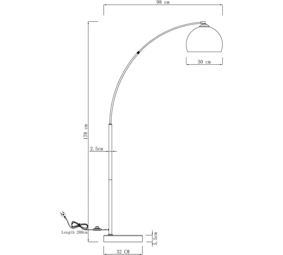 Торшер Moderli Arco хром, белый V10994-F