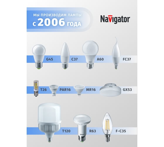 Лампа Navigator NLL-A55-7-230-6.5K-E27 61236