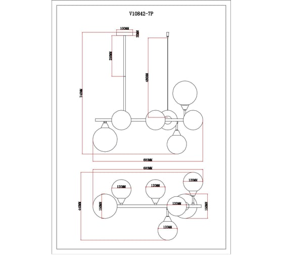 Светильник подвесной Moderli Molecule матовый хром V10842-7P