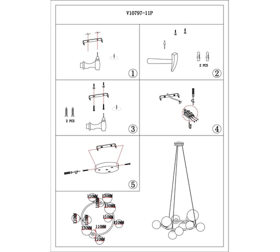 Светильник подвесной Moderli Molly темный хром V10797-11P