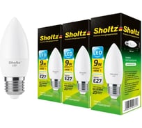 Комплект из 3 светодиодных ламп Sholtz свеча 9Вт E27 4200К C37 220-240В пластик LOC4137T