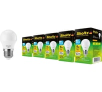 Комплект из 5 светодиодных ламп Sholtz шар 9Вт E27 2700К G45 220-240В пластик LEB3027P