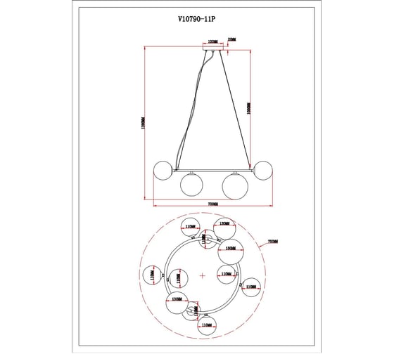 Светильник подвесной Moderli Molly золотой V10790-11P