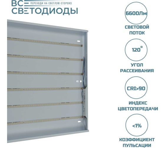 Аварийный ветодиодный светильник ВСЕСВЕТОДИОДЫ Армстронг 56 Вт, 6600 Lm, 5000К, IP40, Микропризма, БАП на 3 часа vs204-56-mpr-5k-li3h