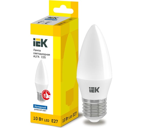Лампа IEK LED ALFA C35 свеча 10Вт 230В 6500К E27 LLA-C35-10-230-65-E27