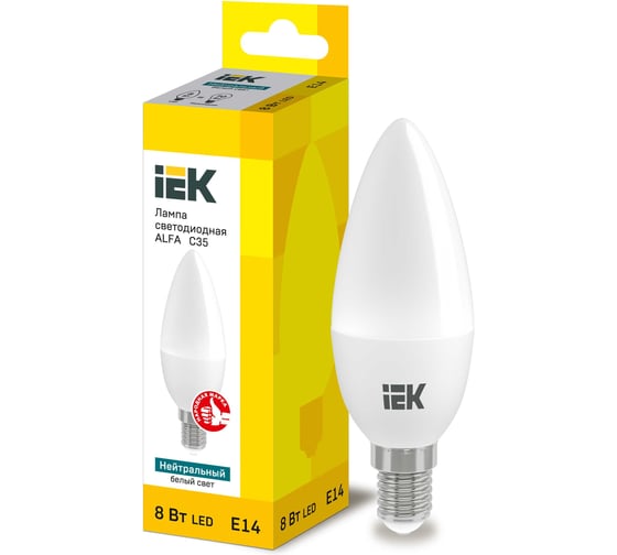 Лампа IEK LED ALFA C35 свеча 8Вт 230В 4000К E14 LLA-C35-8-230-40-E14