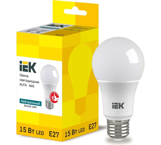 Лампа IEK LED ALFA A60 груша 15Вт 230В 4000К E27 LLA-A60-15-230-40-E27