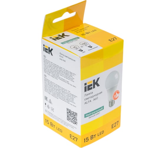 Лампа IEK LED ALFA A60 груша 15Вт 230В 4000К E27 LLA-A60-15-230-40-E27