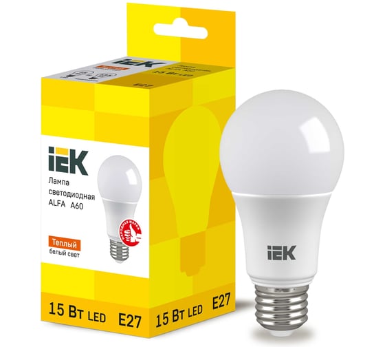Лампа IEK LED ALFA A60 груша 15Вт 230В 3000К E27 LLA-A60-15-230-30-E27-6