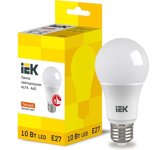 Лампа IEK LED ALFA A60 груша 10Вт 230В 3000К E27 (6шт/упак) LLA-A60-10-230-30-E27-6
