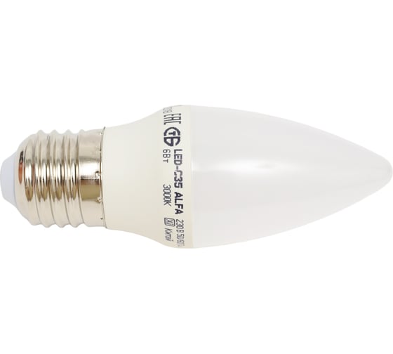 Лампа IEK LED ALFA C35 свеча 6Вт 230В 3000К E27 LLA-C35-6-230-30-E27