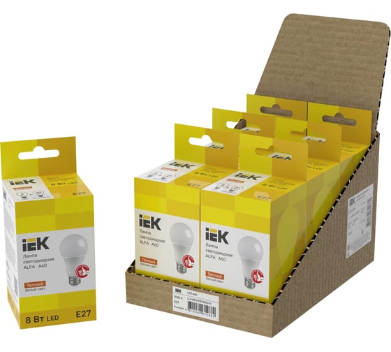 Лампа IEK LED ALFA A60 груша 8Вт 230В 3000К E27 (6шт/упак) LLA-A60-8-230-30-E27-6