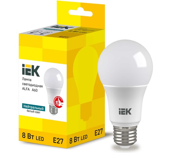 Лампа IEK LED ALFA A60 груша 8Вт 230В 4000К E27 LLA-A60-8-230-40-E27