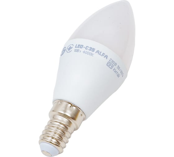 Лампа IEK LED ALFA C35 свеча 10Вт 230В 4000К E14 LLA-C35-10-230-40-E14