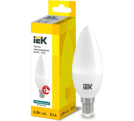 Лампа IEK LED ALFA C35 свеча 6Вт 230В 4000К E14 LLA-C35-6-230-40-E14