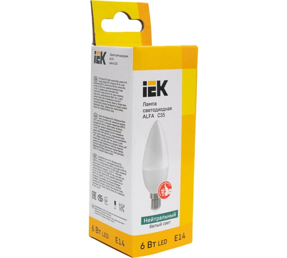 Лампа IEK LED ALFA C35 свеча 6Вт 230В 4000К E14 LLA-C35-6-230-40-E14